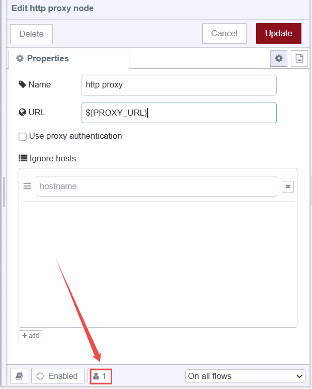 Image showing note that displays how nodes are using this config node